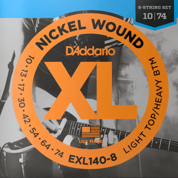 D'Addario EXL140-8 8-String Nickel Wound Electric Guitar Strings, Light Top/Heavy Bottom, 10-74