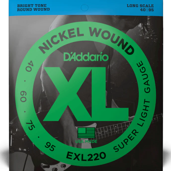 D'Addario EXL220 Nickel Wound Bass Guitar Strings, Super Light, 40-95, Long Scale