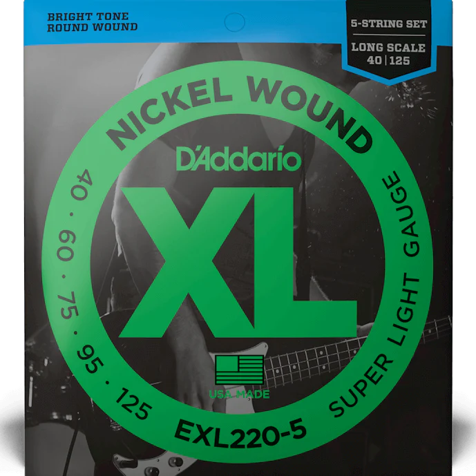 D'Addario EXL220-5 5-String Nickel Wound Bass Guitar Strings, Super Light, 40-125, Long Scale