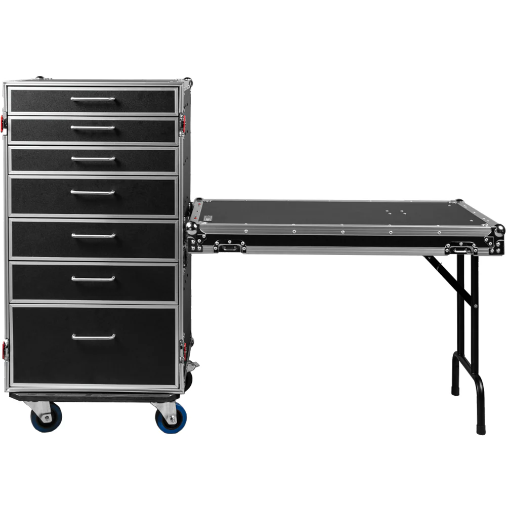 Gator GTOUR-WORKST7 Utility 7-Drawer Case w/ Fold-Out Table, 45.5" x 25" x 23.25"