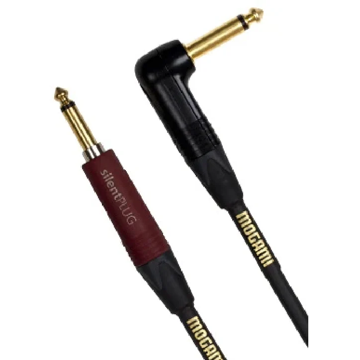 Mogami GOLDINST-S10R Gold Instrument Cable with Neutrik Silent Plug Right Angle – 10 ft