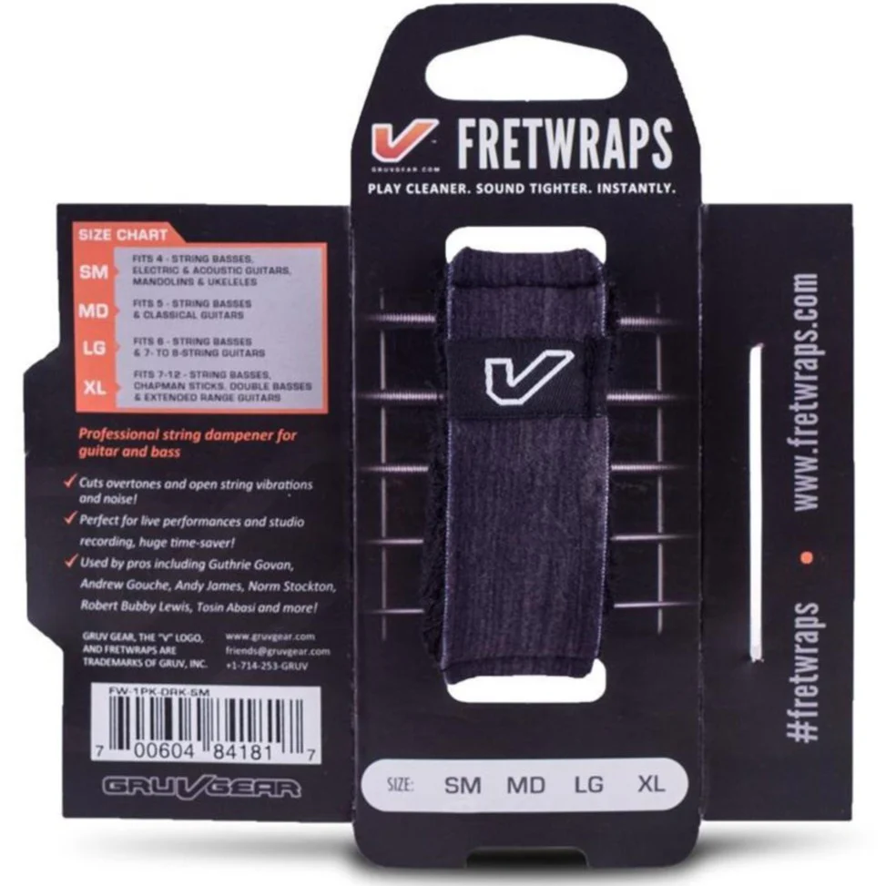 Gruv Gear FW-1PK-DRK-SM FretWrap, Small, 4-String Bass, 6-String Guitar, Ukulele, Ebony Wood