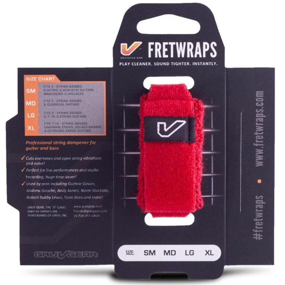 Gruv Gear FW-1PK-RED-SM FretWrap, Small, 4-String Bass, 6-String Guitar, Ukulele, Fire Red