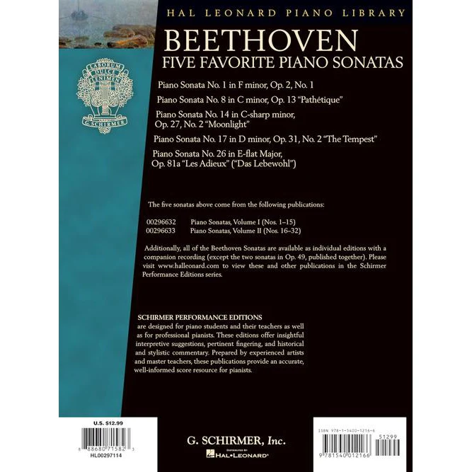 Hal Leonard HL00297114 Beethoven  Five Favorite Piano Sonatas Pathtique - Image 2