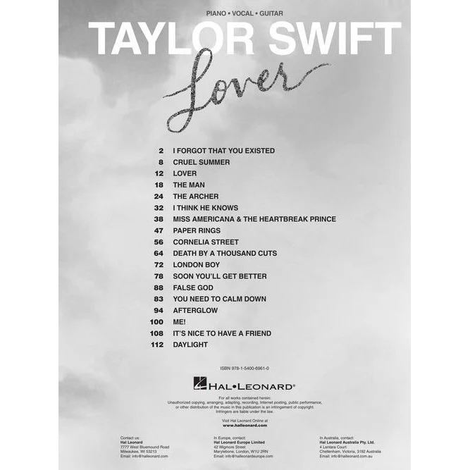 Hal Leonard HL00322682 Taylor Swift  Lover - Image 2