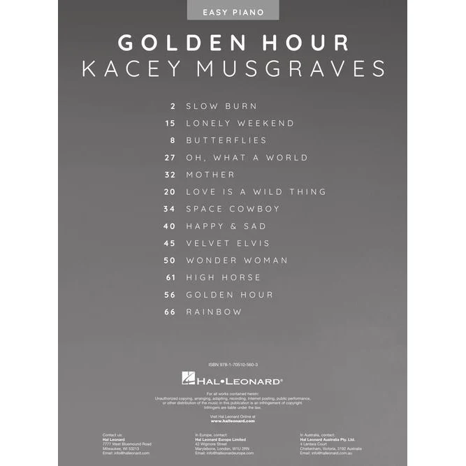 Hal Leonard HL00350622 Kacey Musgraves - Golden Hour, Easy Piano Personality - Image 2