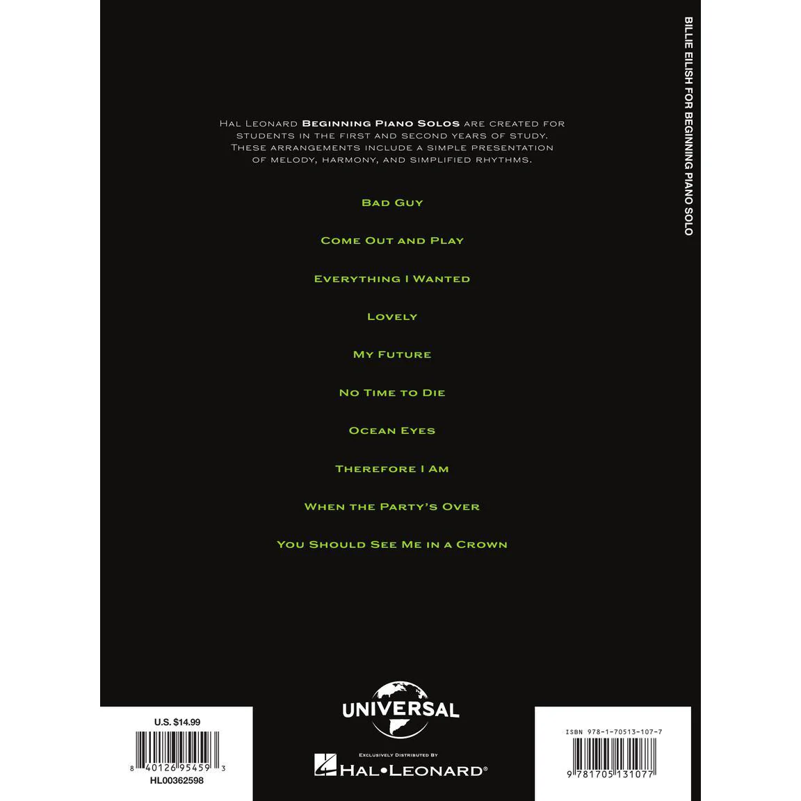 Hal Leonard HL00362598 Billie Eilish – Beginning Piano Solo - Image 3
