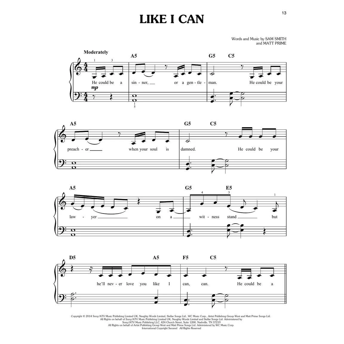 Hal Leonard HL00362605 Sam Smith – Easy Piano Collection - Image 5