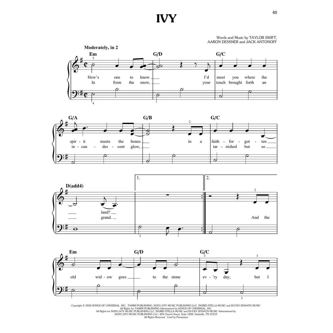 Hal Leonard HL00363715 Taylor Swift – Evermore - Image 5
