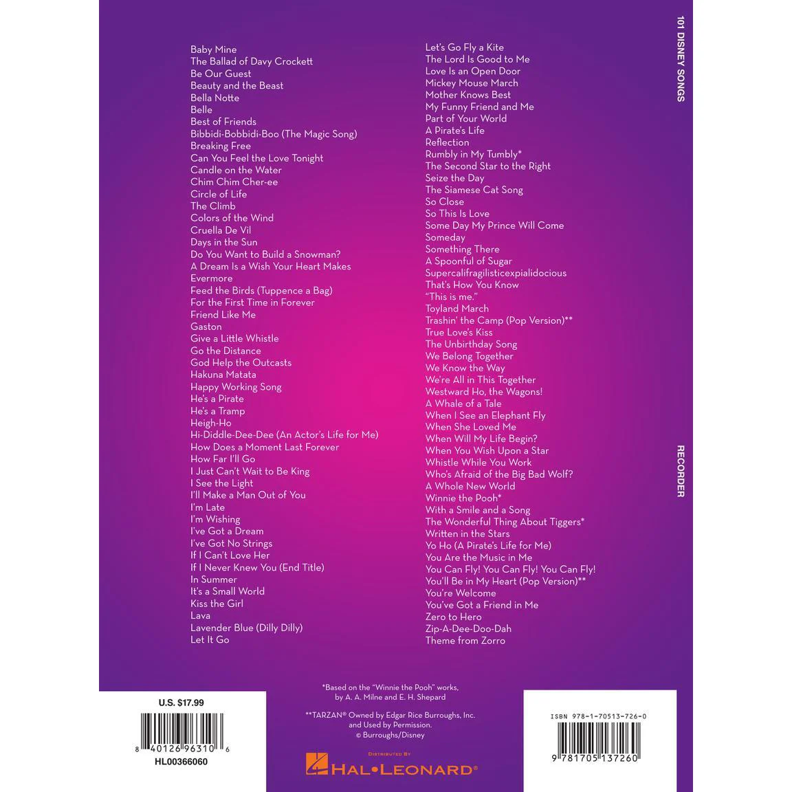 Hal Leonard HL00366060 101 Disney Songs for Recorder - Image 2