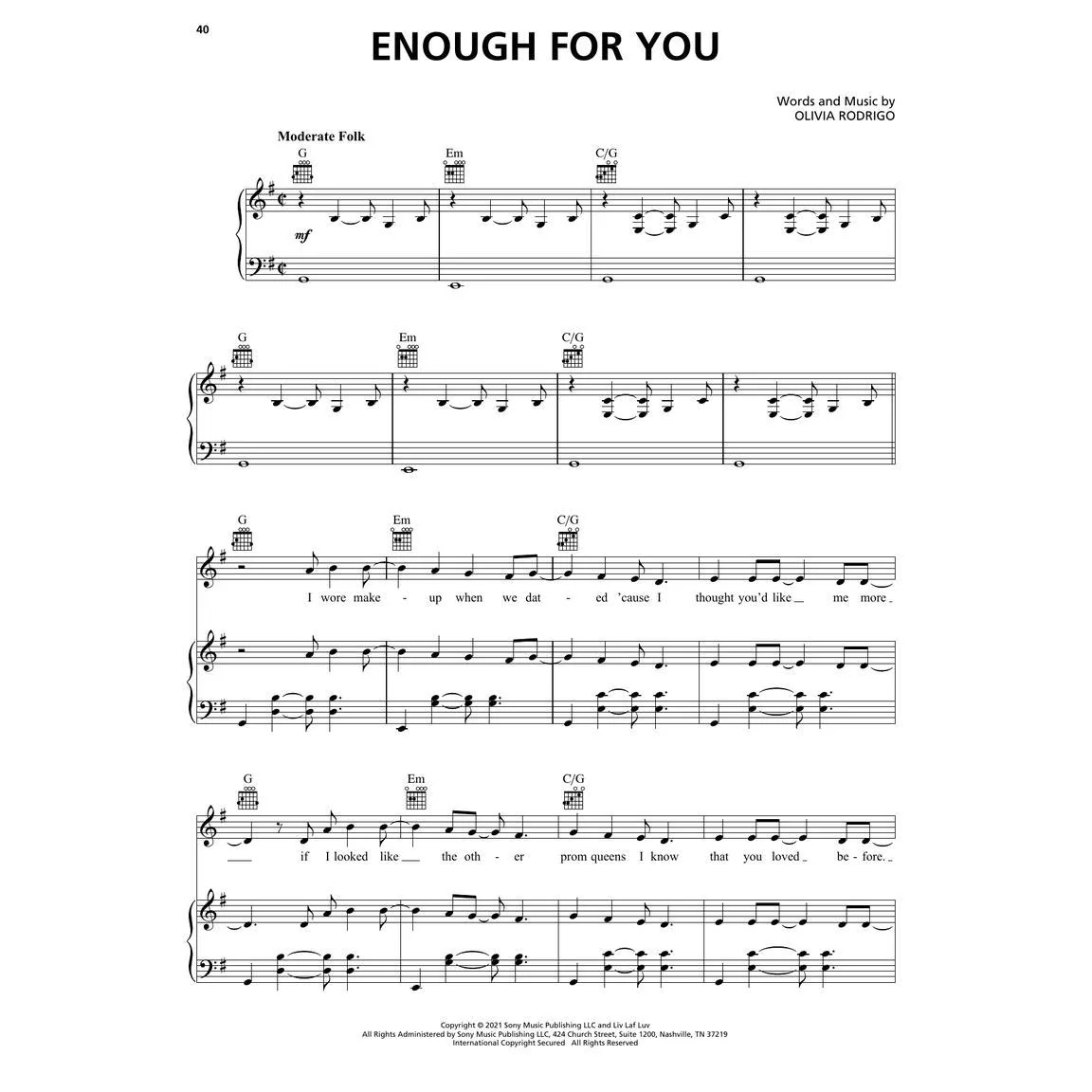 Hal Leonard HL00369986 Olivia Rodrigo – Sour Piano-Vocal-Guitar Artist Songbook - Image 6