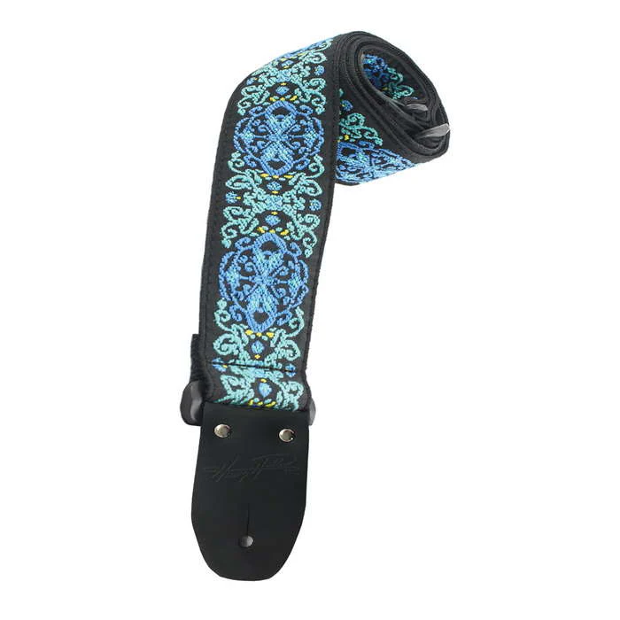 Henry Heller HJQ2-45 2" Jacquard Webbing Black w/ Blue and Aqua