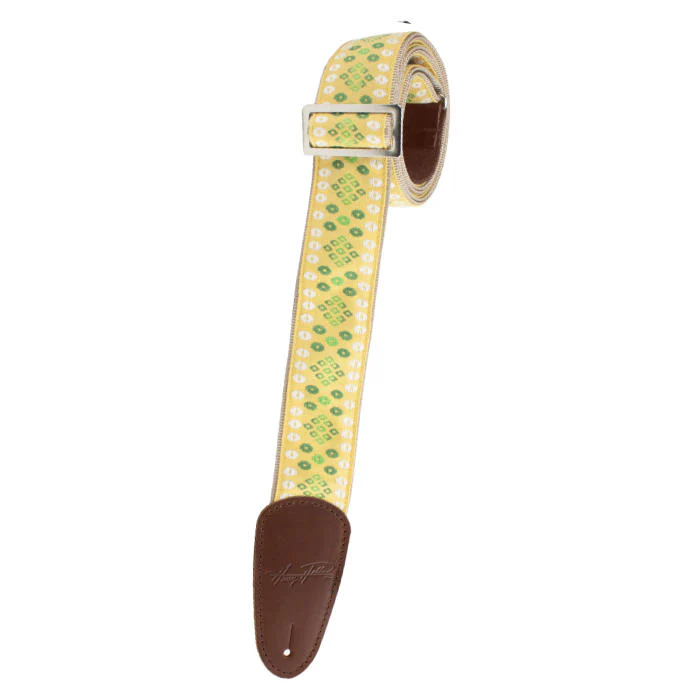 Henry Heller HJQ2DX-31 2" Jacquard Deluxe Strap, Green/White on Yellow