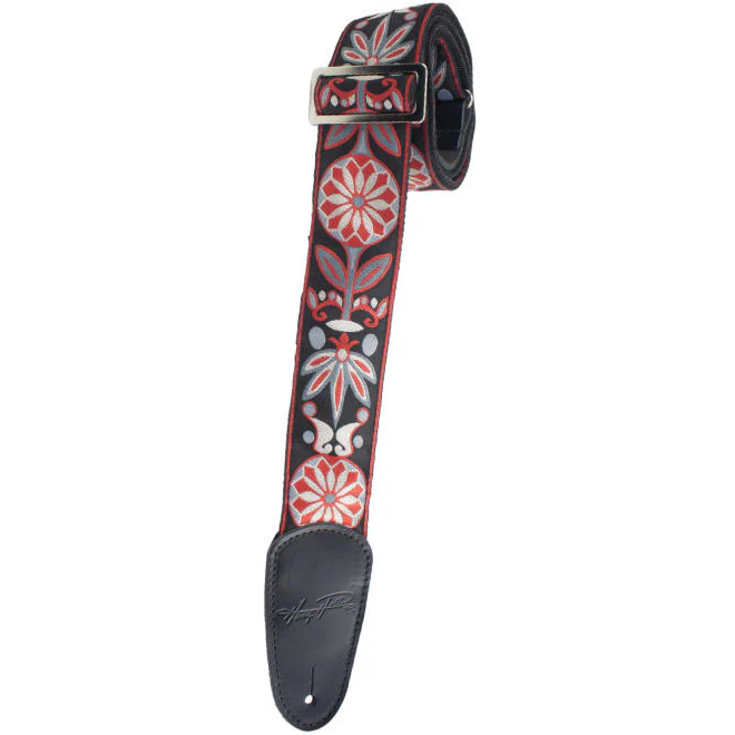 Henry Heller HJQ2DX-39 2" Jacquard Deluxe Strap, Red/White on Black