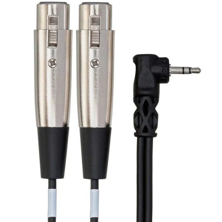 Hosa CYX-405F Camcorder Microphone Cable, Dual XLR3F to Right-angle 3.5 mm TRS, 5 ft (Loc:1D)