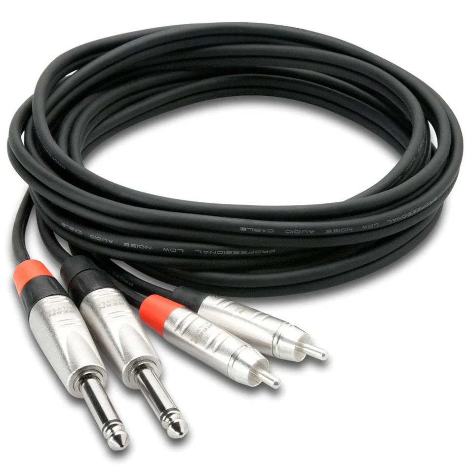 Hosa HPR-005X2 Pro Stereo Interconnect Dual REAN 1/4 in TS to RCA 5 ft (Loc:2M)