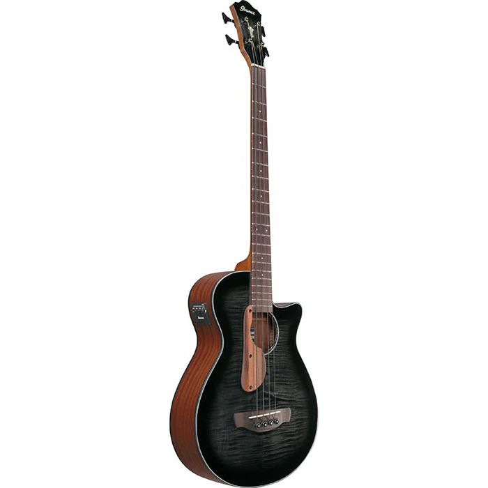 Ibanez AEGB25ETKH AE Acoustic/Electric Bass, Flame Maple Top, Sapele b/s, Transparent Black Sunburst - Image 2