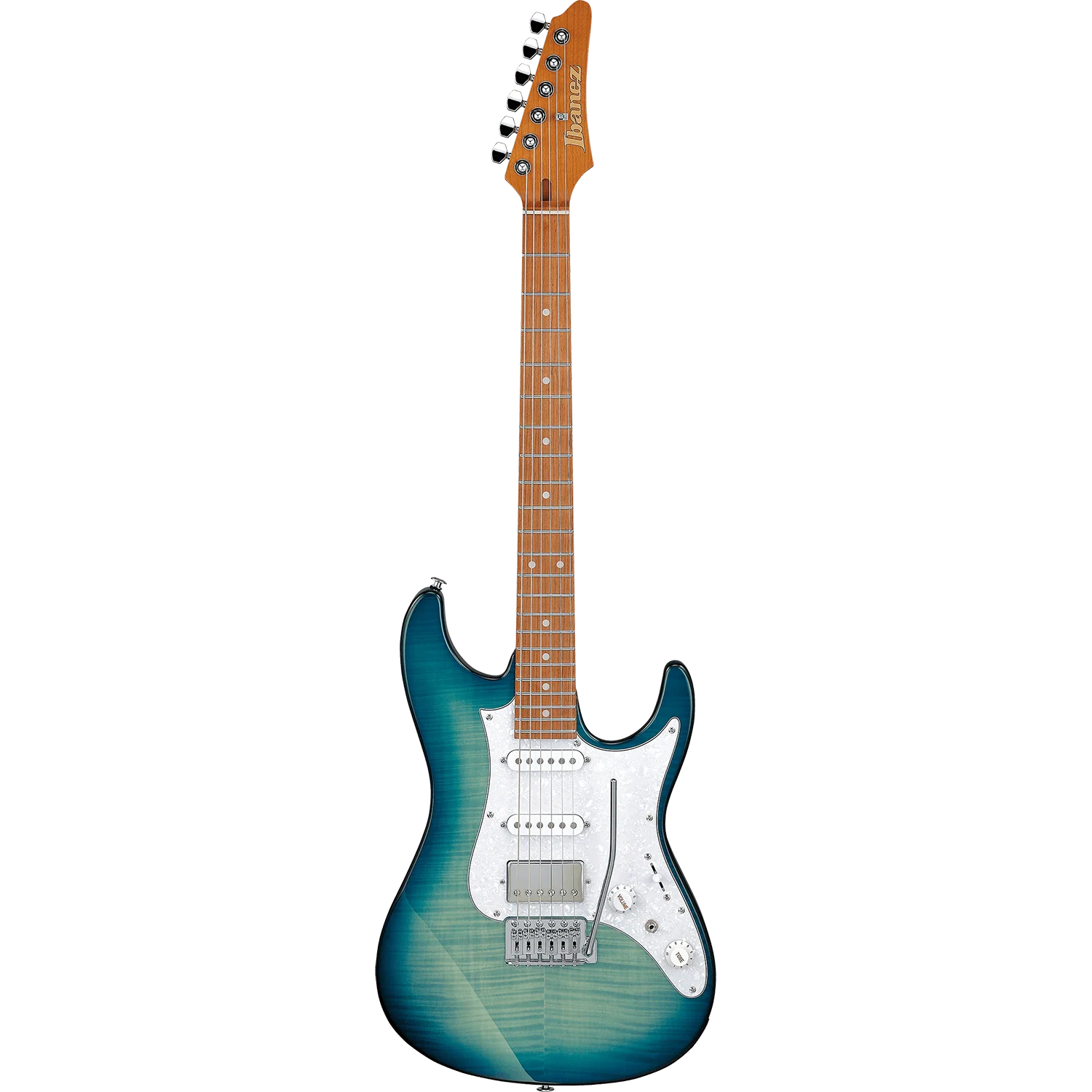 Ibanez AZ22S1FTXB AZ Standard, 24 Fret, HSS, w/ Trem, Roated MN, Locking Tuners, Transparent Turquoise Burst