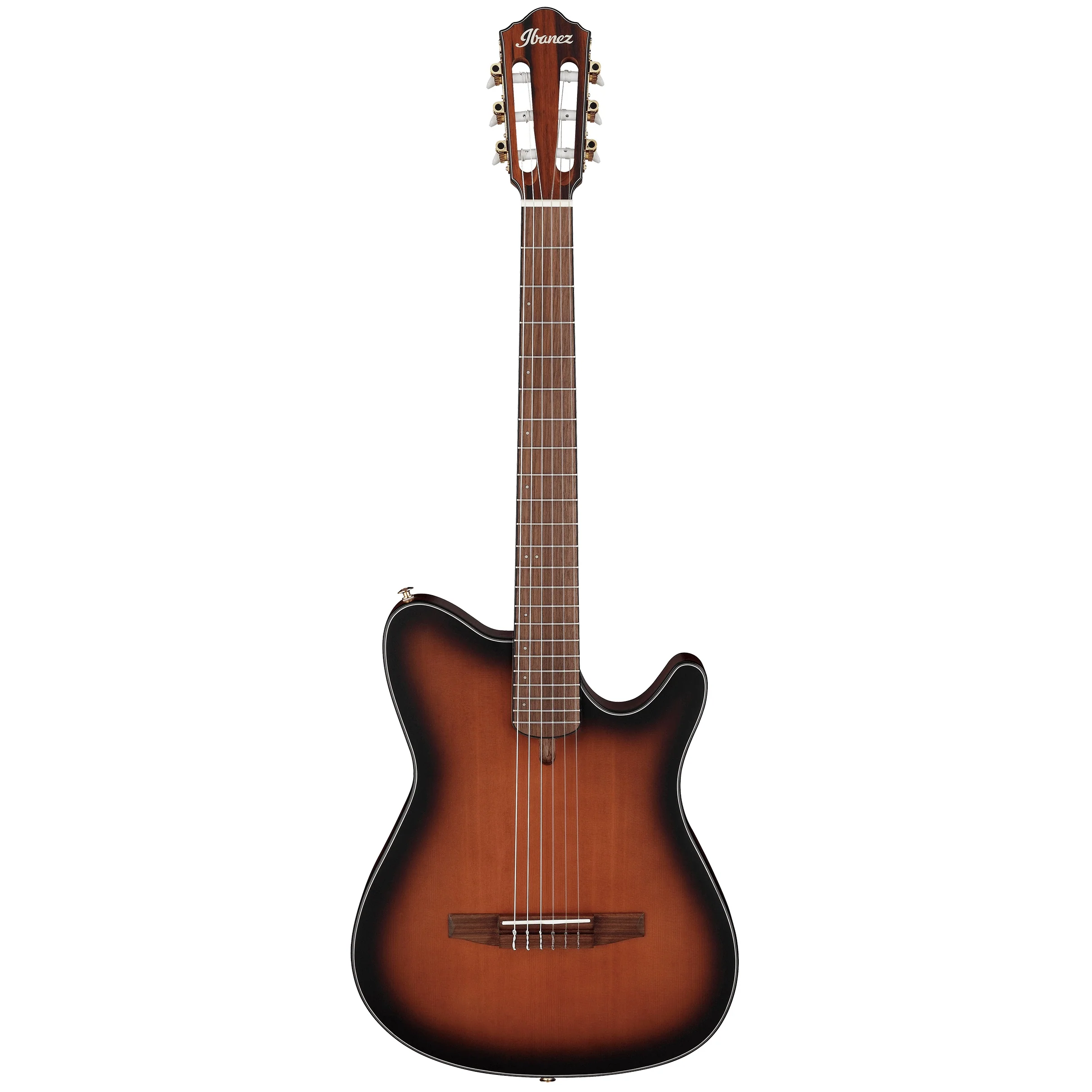 Ibanez FRH10NBSF FRH Thin-Body Nylon String Acoustic/Electric Guitar, Solid Spruce Top, Sapele b/s, Brown Sunburst Flat