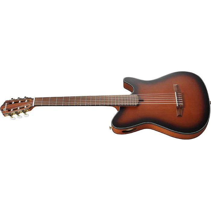 Ibanez FRH10NBSF FRH Thin-Body Nylon String Acoustic/Electric Guitar, Solid Spruce Top, Sapele b/s, Brown Sunburst Flat - Image 4