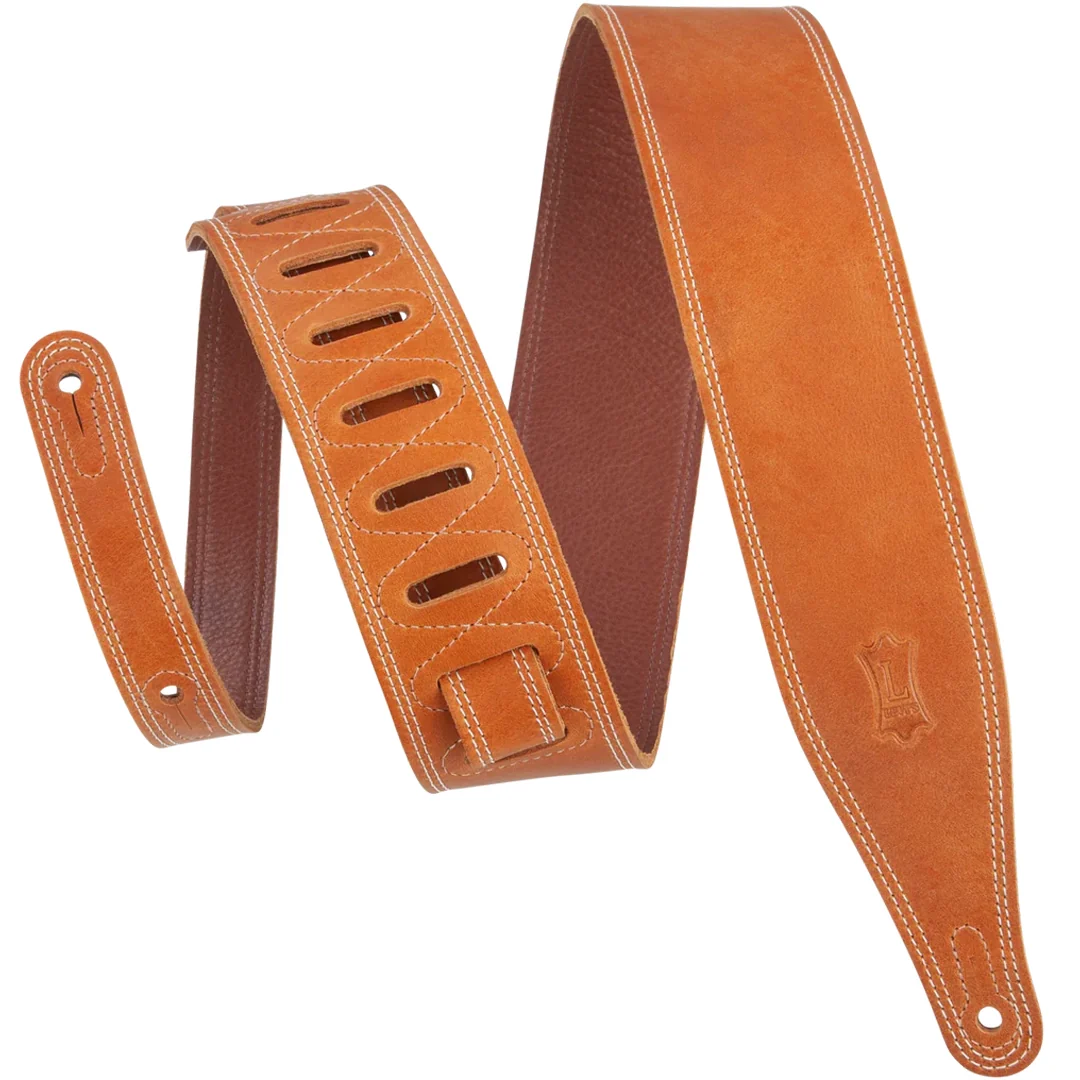 Levy M17BDS-TAN 2.5" Tan Butter Double Stitch 2.5-inch Wide Garment Leather Guitar Strap