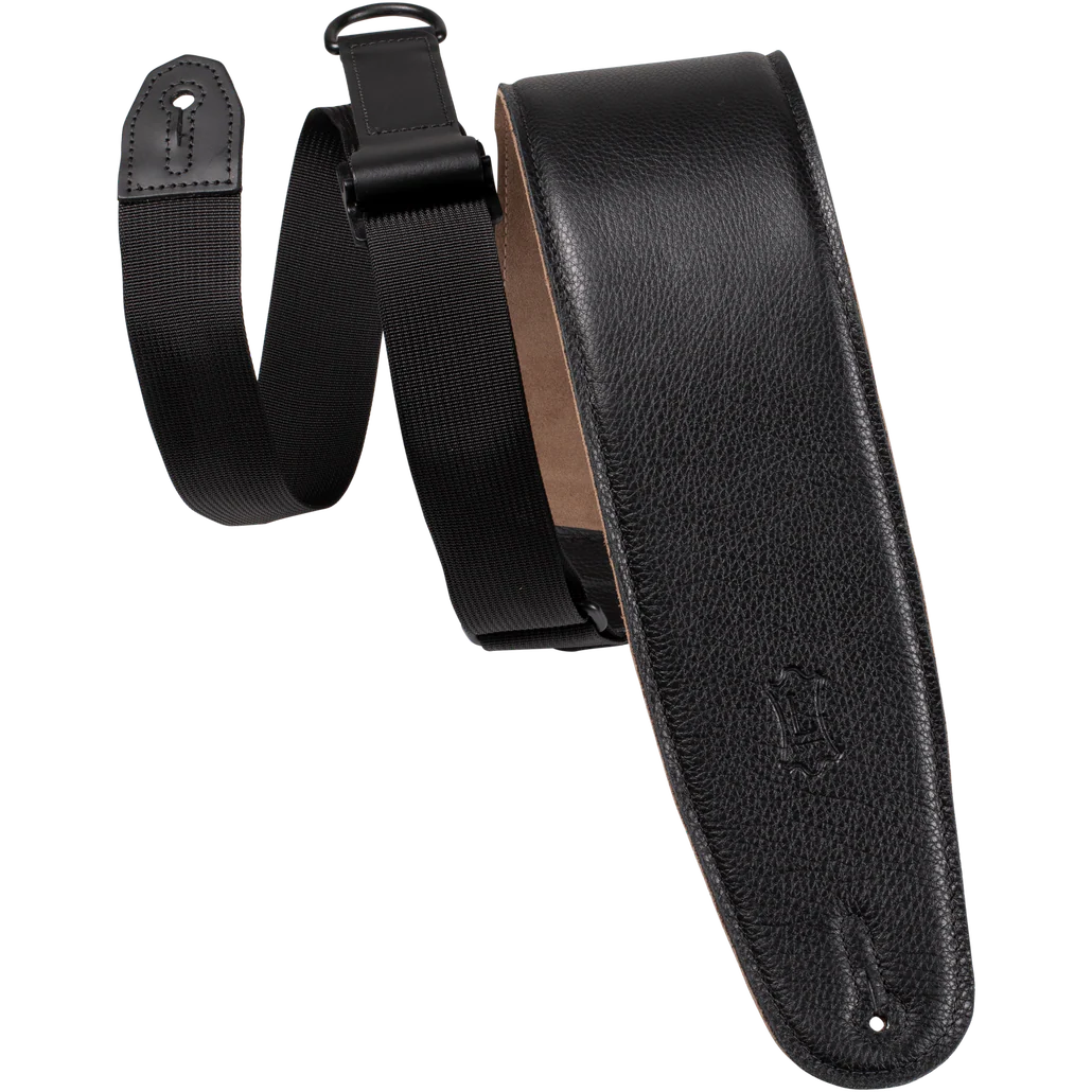Levy MRH4GF-BLK 3.5" Right Height Leather Bass Strap, Black