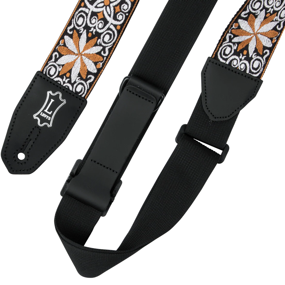 Levy MRHHT-13 2" Right Height Jacquard Weave Guitar Strap w/ 60™s Style Hootenanny Yellow & White Floral - Image 2