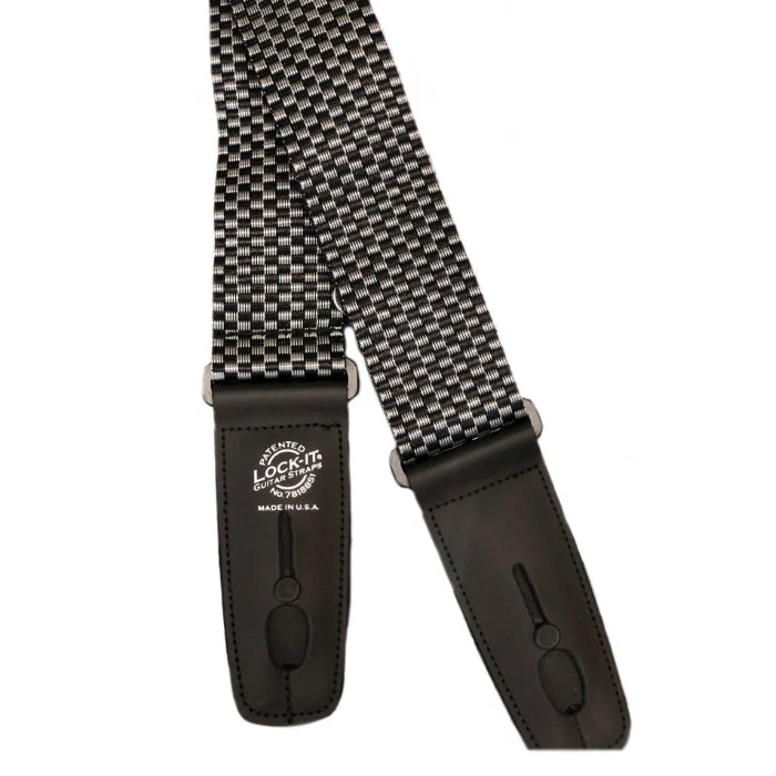 Lock-It Straps LIS-009P2-SLCHK 2" Poly Pro Strap w/ Lock-It Leather Ends, Silver Checkerboard