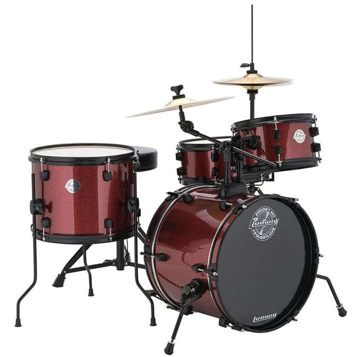 Ludwig LC178X025 Pocket Kit by Questlove, 4pc Full Kit w/ Hardware & Cymbals, 16, 10, 13, 12s - Wine Red Sparkle