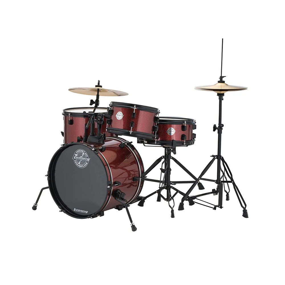 Ludwig LC178X025 Pocket Kit by Questlove, 4pc Full Kit w/ Hardware & Cymbals, 16, 10, 13, 12s - Wine Red Sparkle - Image 5