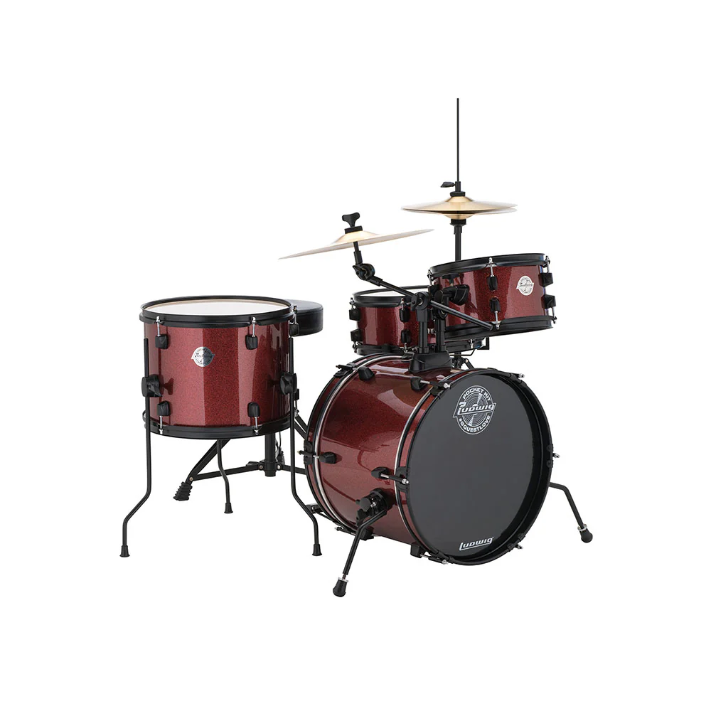 Ludwig LC178X025 Pocket Kit by Questlove, 4pc Full Kit w/ Hardware & Cymbals, 16, 10, 13, 12s - Wine Red Sparkle - Image 6
