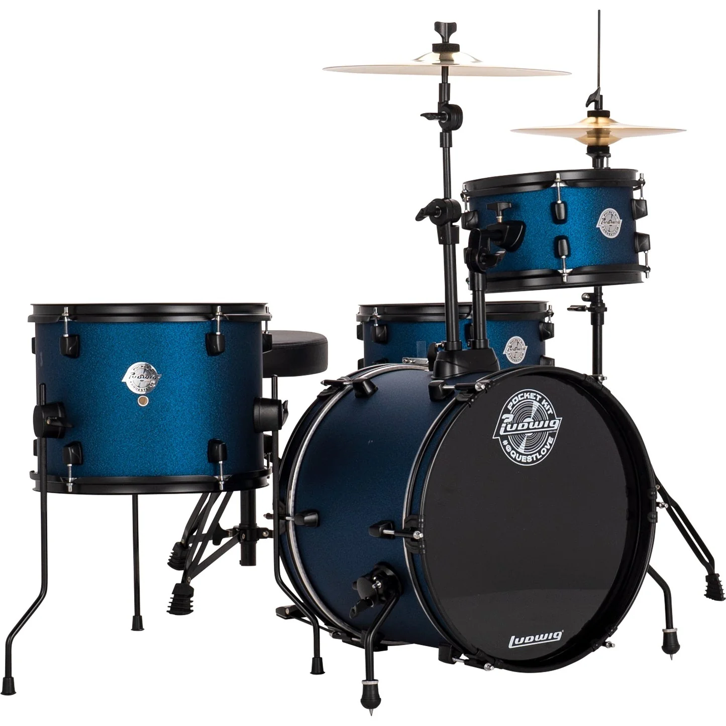Ludwig LC178X0B5 AIMM Pocket Kit, 4pc Full Kit w/ HW & Cym, 16, 10, 13, 12s - Blue Stardust - Image 2