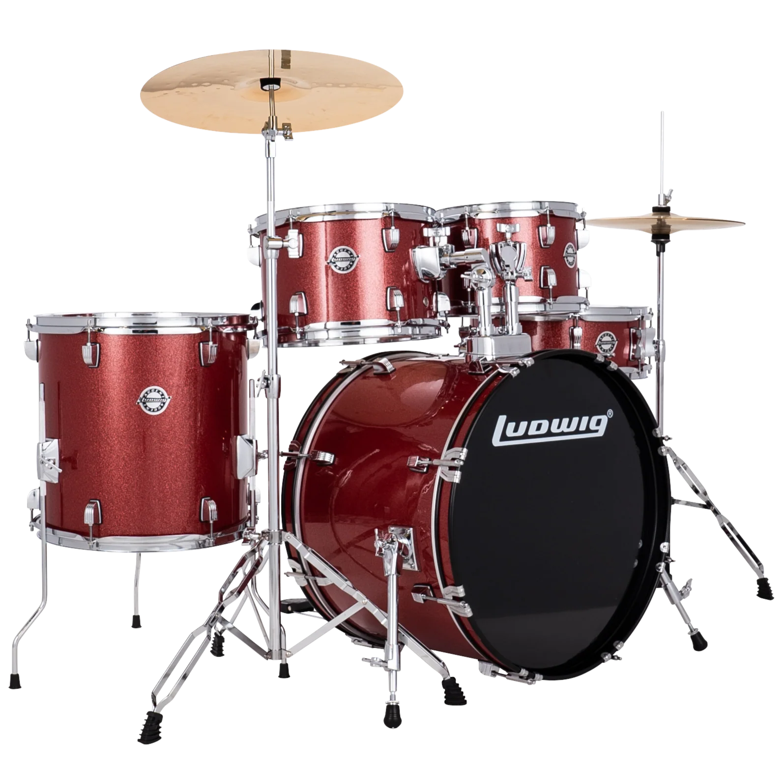Ludwig LC19514 Accent Drive Drumset 5-pc Full Kit w/ Hardware, Red Sparkle (22/10/12/16/14s)