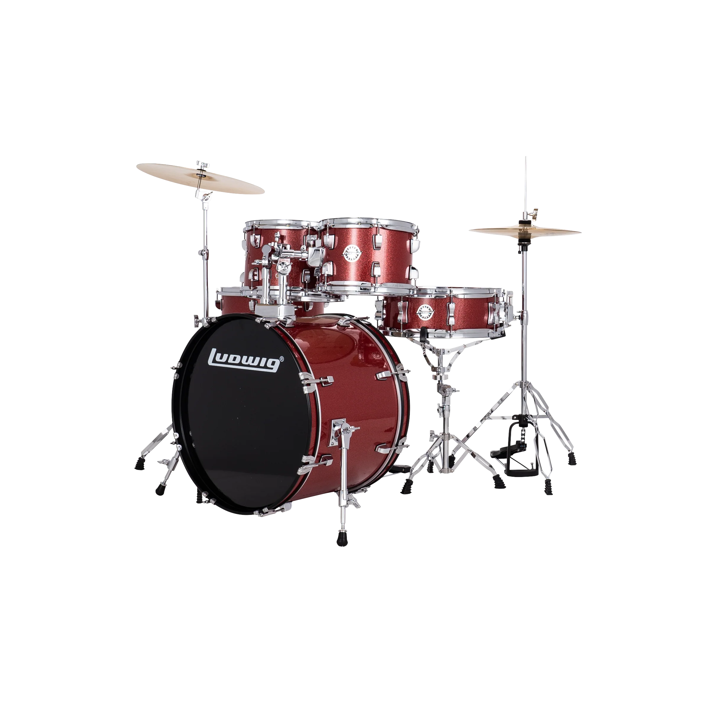 Ludwig LC19514 Accent Drive Drumset 5-pc Full Kit w/ Hardware, Red Sparkle (22/10/12/16/14s) - Image 2