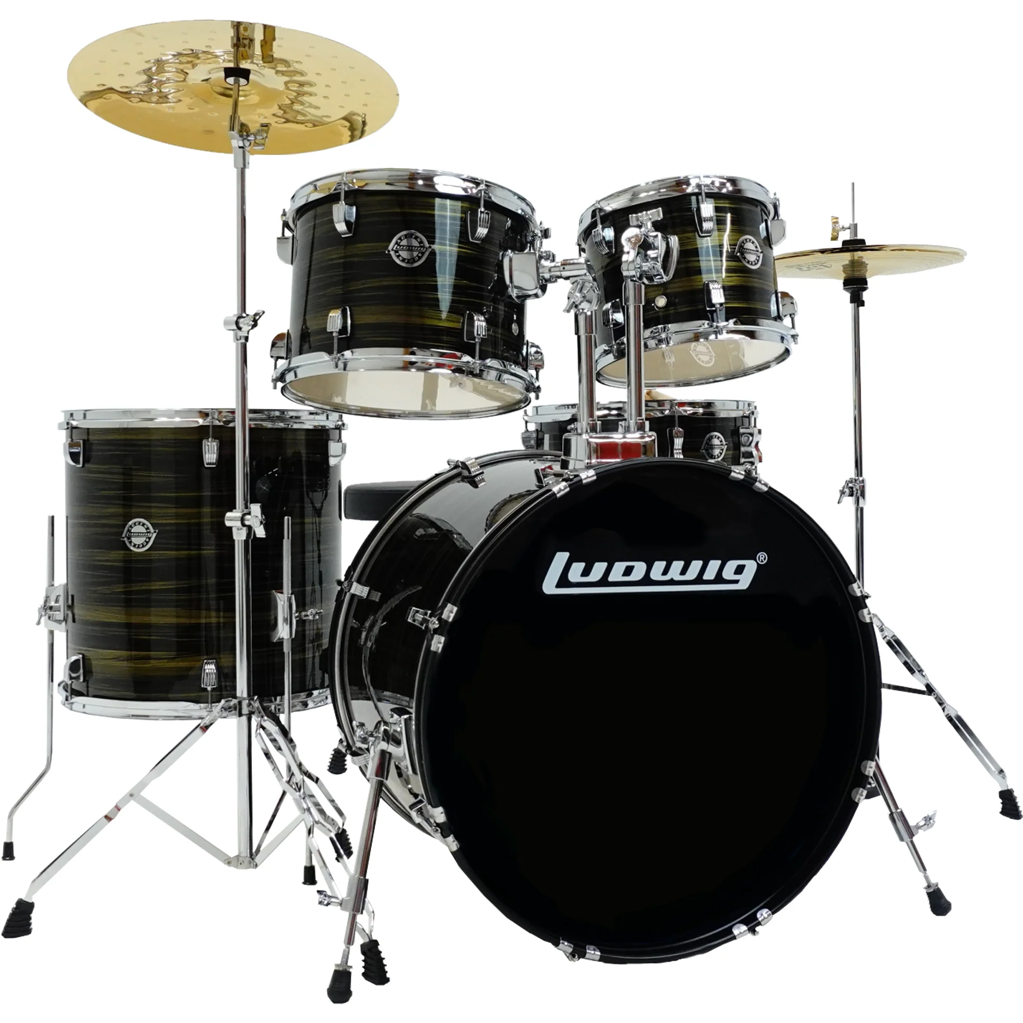 Ludwig LC195B4 AIMM Accent Drive Drumset, 5pc Full Kit w/ Hardware - 22, 10, 12, 16, 14s - Bronze Swirl