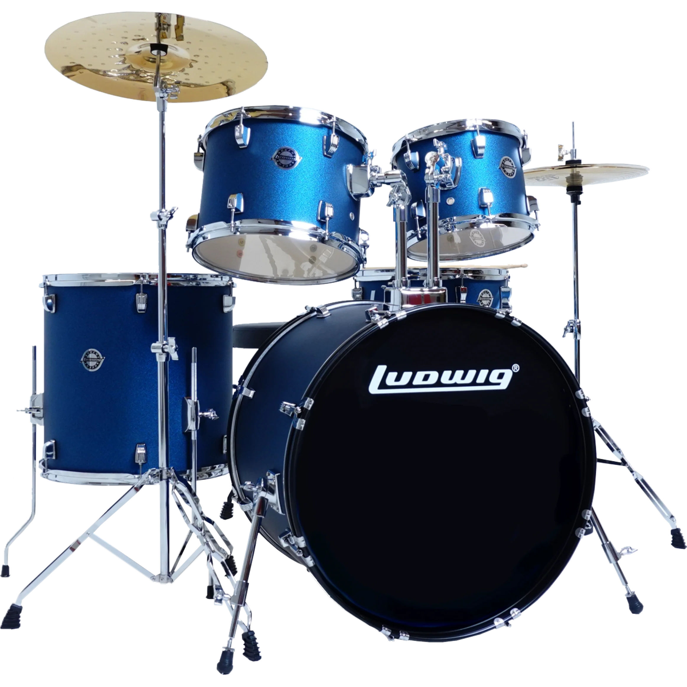 Ludwig LC195B5 AIMM Accent Drive Drumset, 5pc Full Kit w/ Hardware - 22, 10, 12, 16, 14s - Blue Stardust