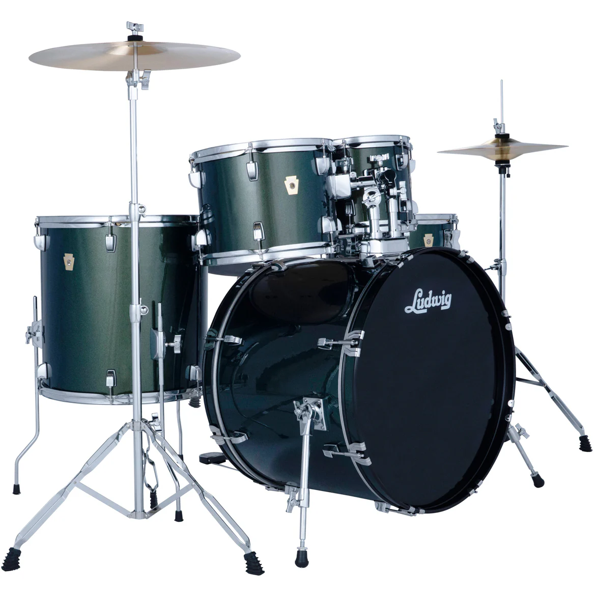 Ludwig LC195C5 Accent Drive Drumset, 5pc Full Kit w/ Hardware - 22, 10, 12, 16, 14s - Jade Dust