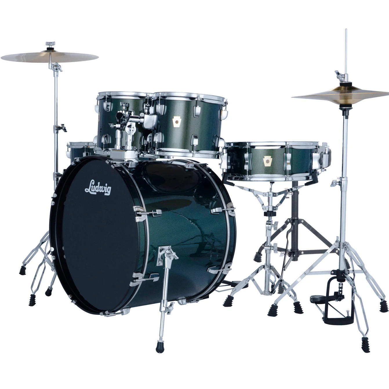 Ludwig LC195C5 Accent Drive Drumset, 5pc Full Kit w/ Hardware - 22, 10, 12, 16, 14s - Jade Dust - Image 2
