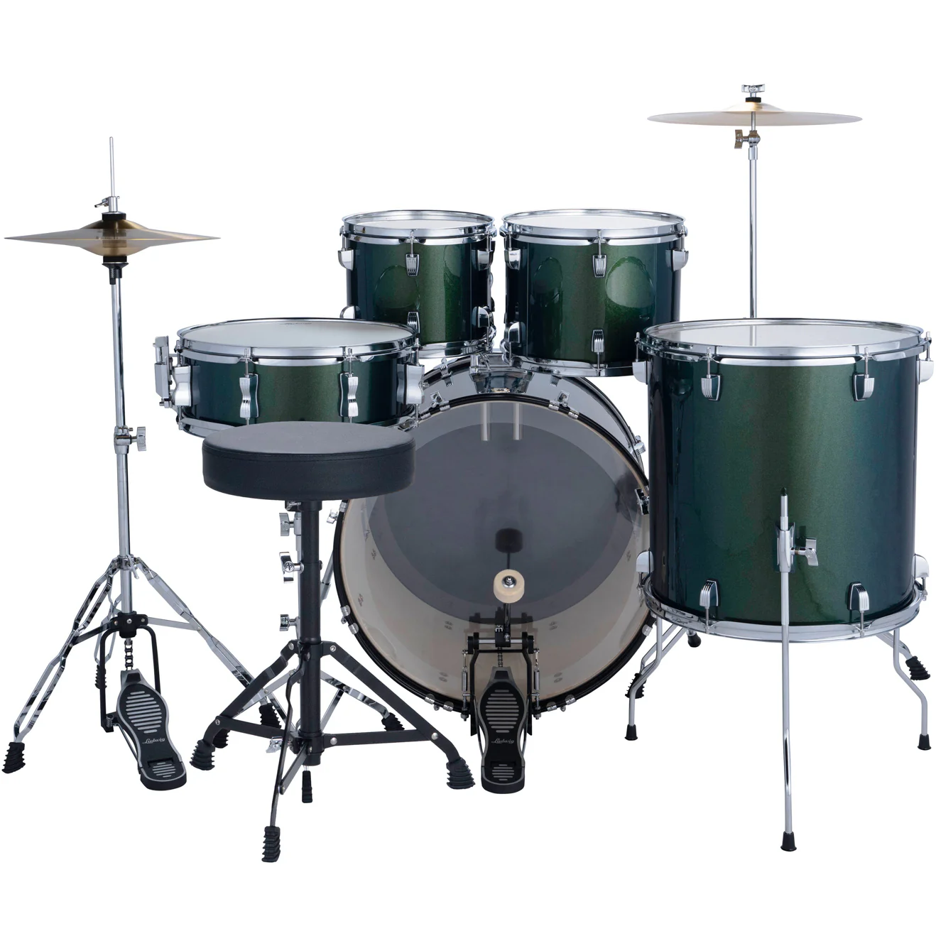 Ludwig LC195C5 Accent Drive Drumset, 5pc Full Kit w/ Hardware - 22, 10, 12, 16, 14s - Jade Dust - Image 3