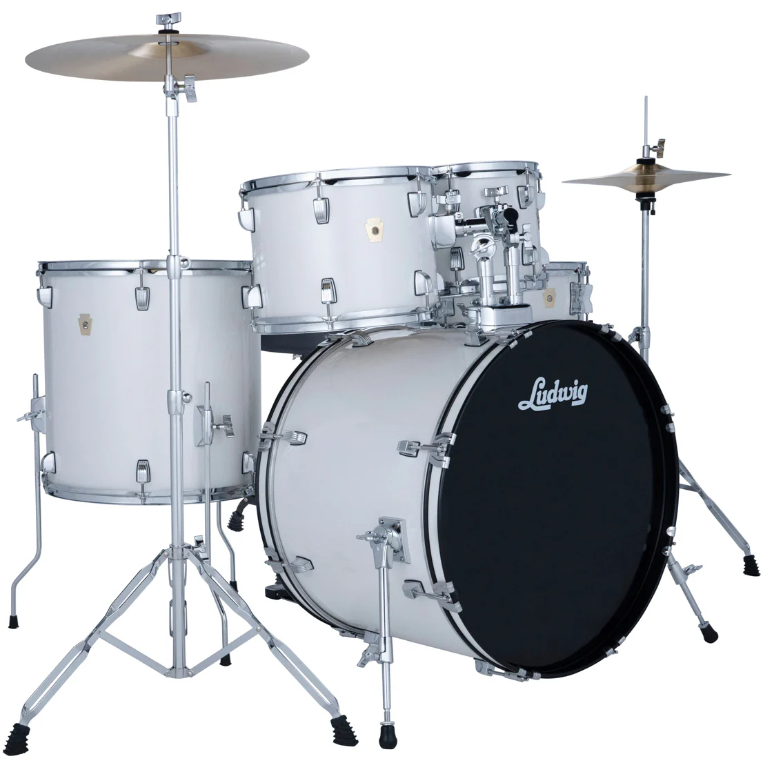 Ludwig LC195C7 Accent Drive Drumset, 5pc Full Kit w/ Hardware - 22, 10, 12, 16, 14s - Snow Dust