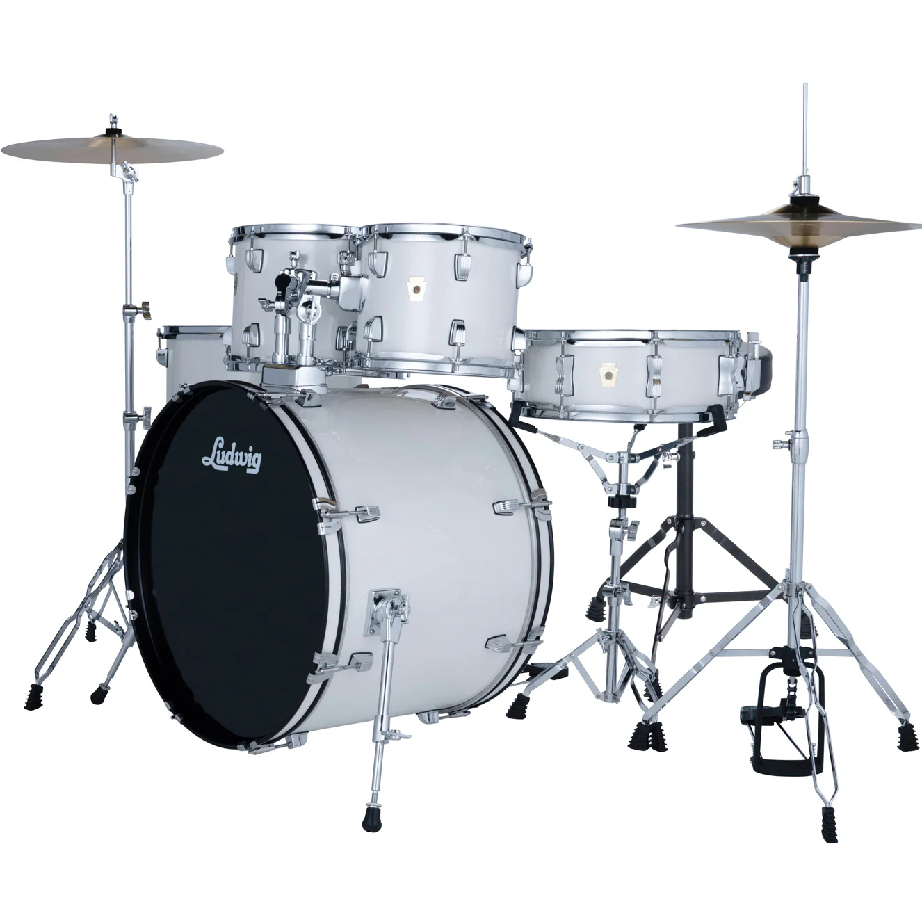 Ludwig LC195C7 Accent Drive Drumset, 5pc Full Kit w/ Hardware - 22, 10, 12, 16, 14s - Snow Dust - Image 2