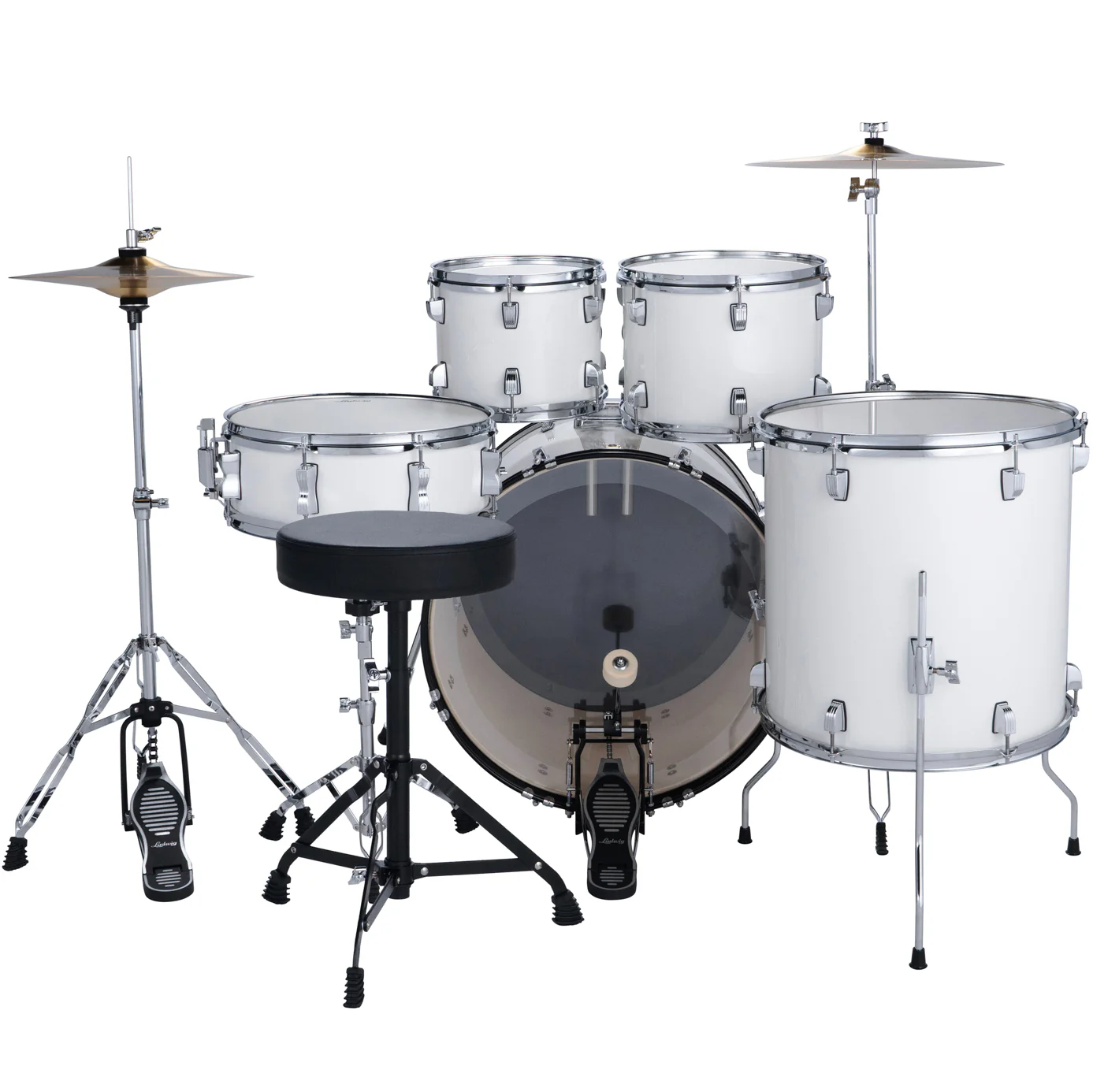 Ludwig LC195C7 Accent Drive Drumset, 5pc Full Kit w/ Hardware - 22, 10, 12, 16, 14s - Snow Dust - Image 3