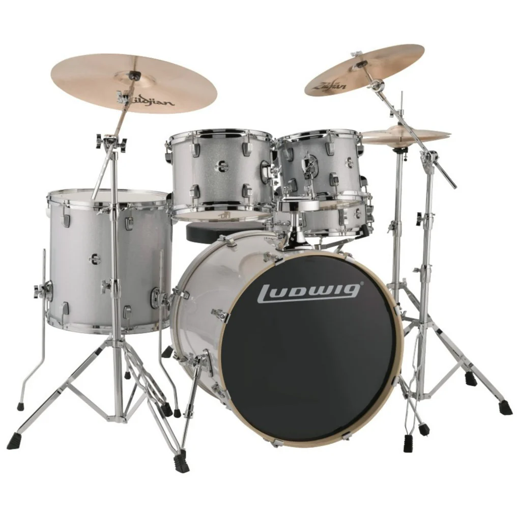 Ludwig LE522028 Evolution 5pc Full Kit w/ Hardware - 22, 10, 12, 16, 14s - Platinum Sparkle