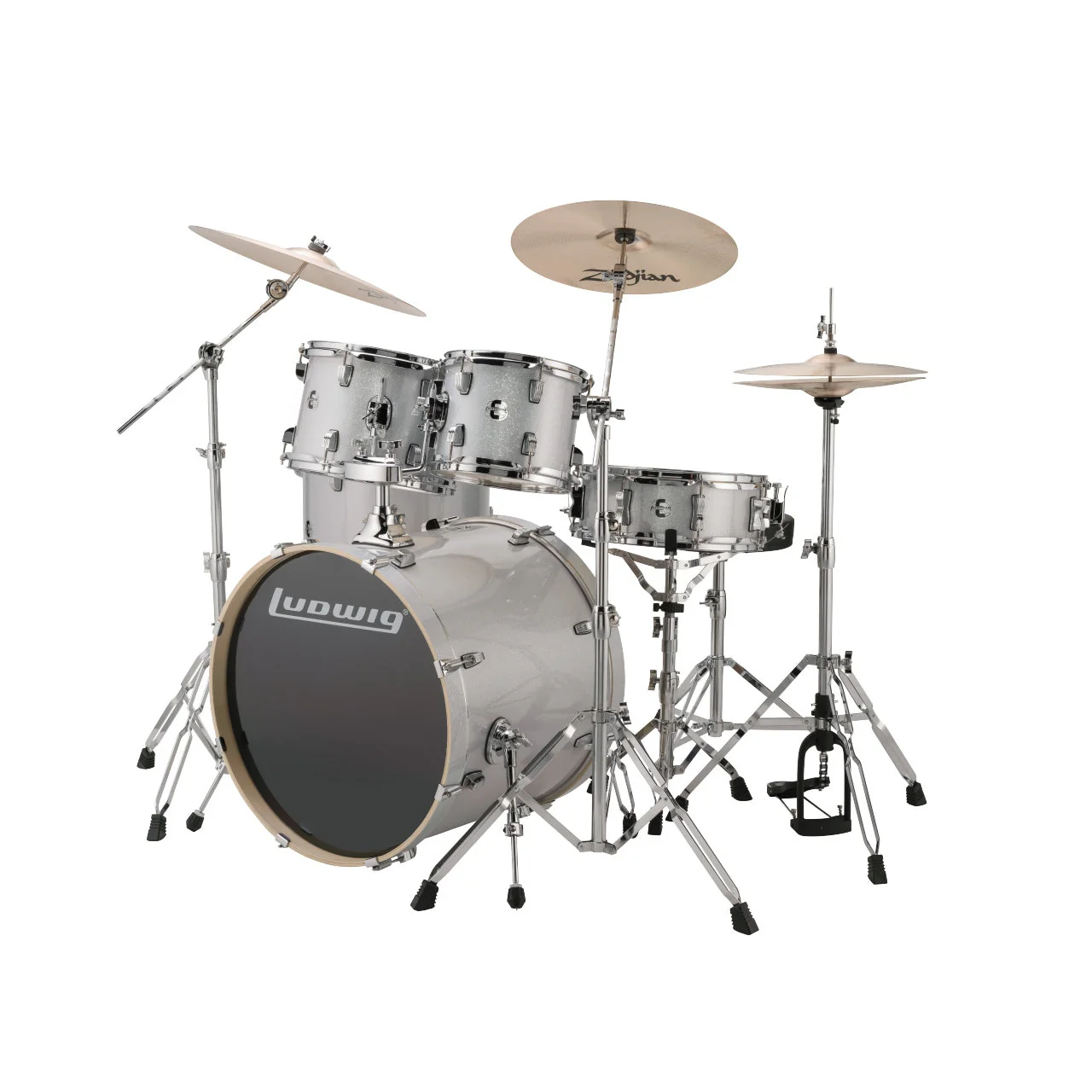 Ludwig LE522028 Evolution 5pc Full Kit w/ Hardware - 22, 10, 12, 16, 14s - Platinum Sparkle - Image 2