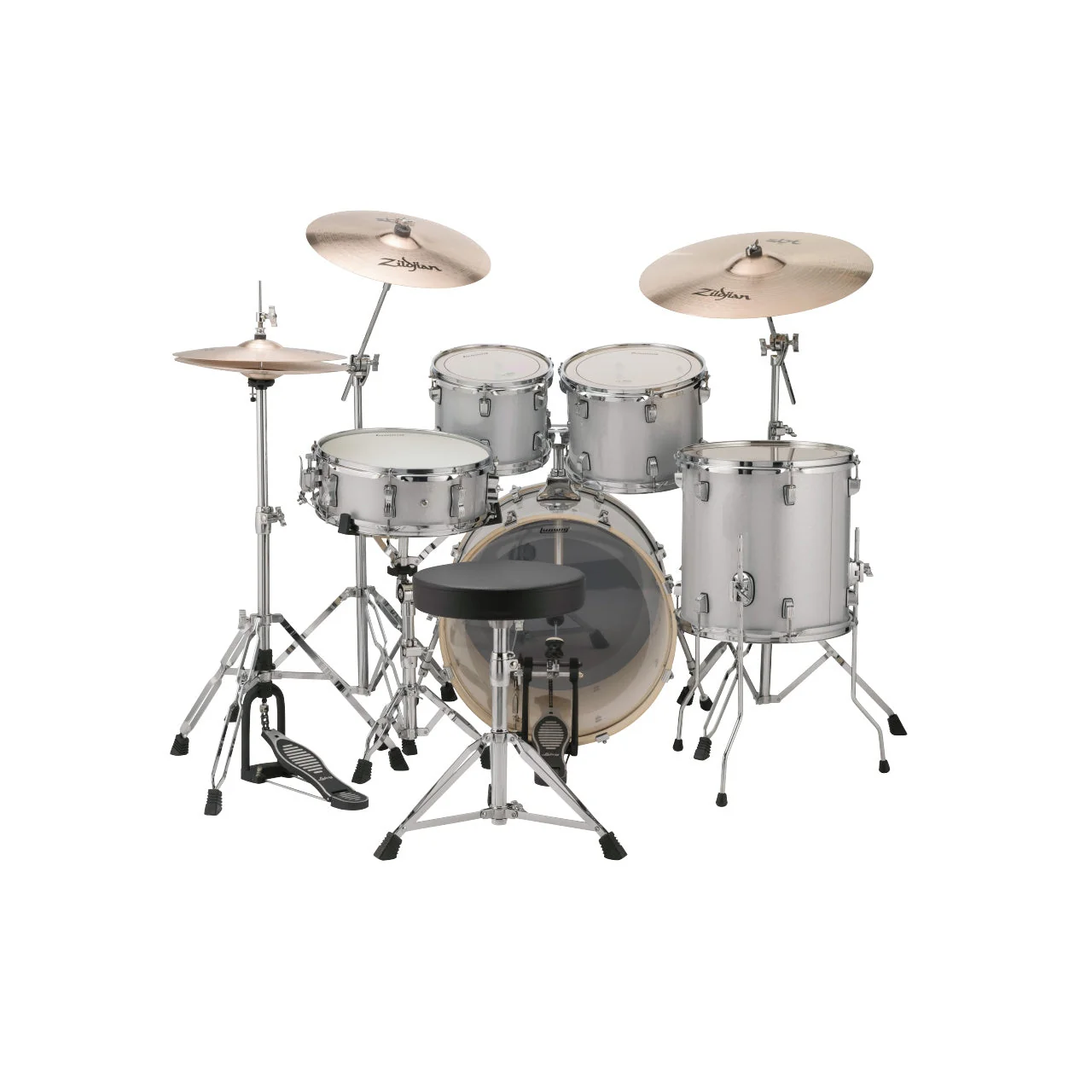 Ludwig LE522028 Evolution 5pc Full Kit w/ Hardware - 22, 10, 12, 16, 14s - Platinum Sparkle - Image 4