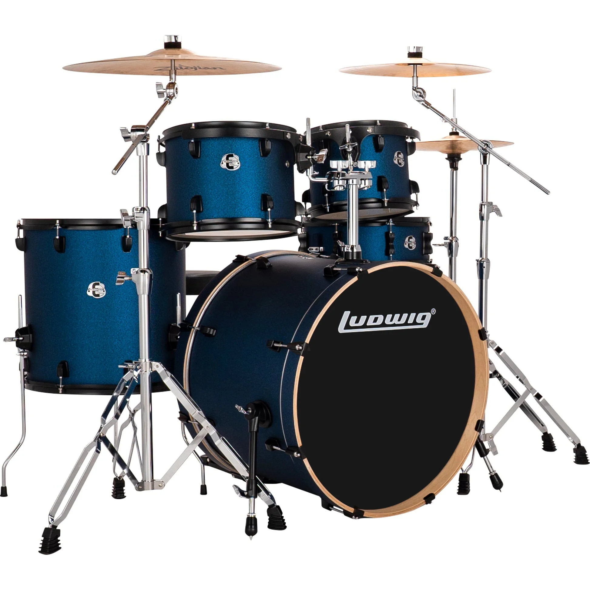 Ludwig LE522B5 AIMM Evolution 5pc Full Kit w/ Hardware - 22, 10, 12, 16, 14s - Blue Starduust