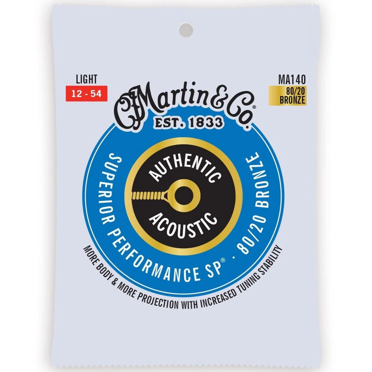 Martin MA140 SP Authentic 80/20 Light Guitar Strings, 12-54