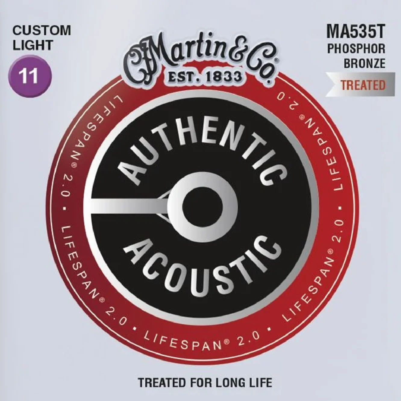 Martin MA535T SP Authentic, PB Treated Custom Light Guitar Strings, 11-52