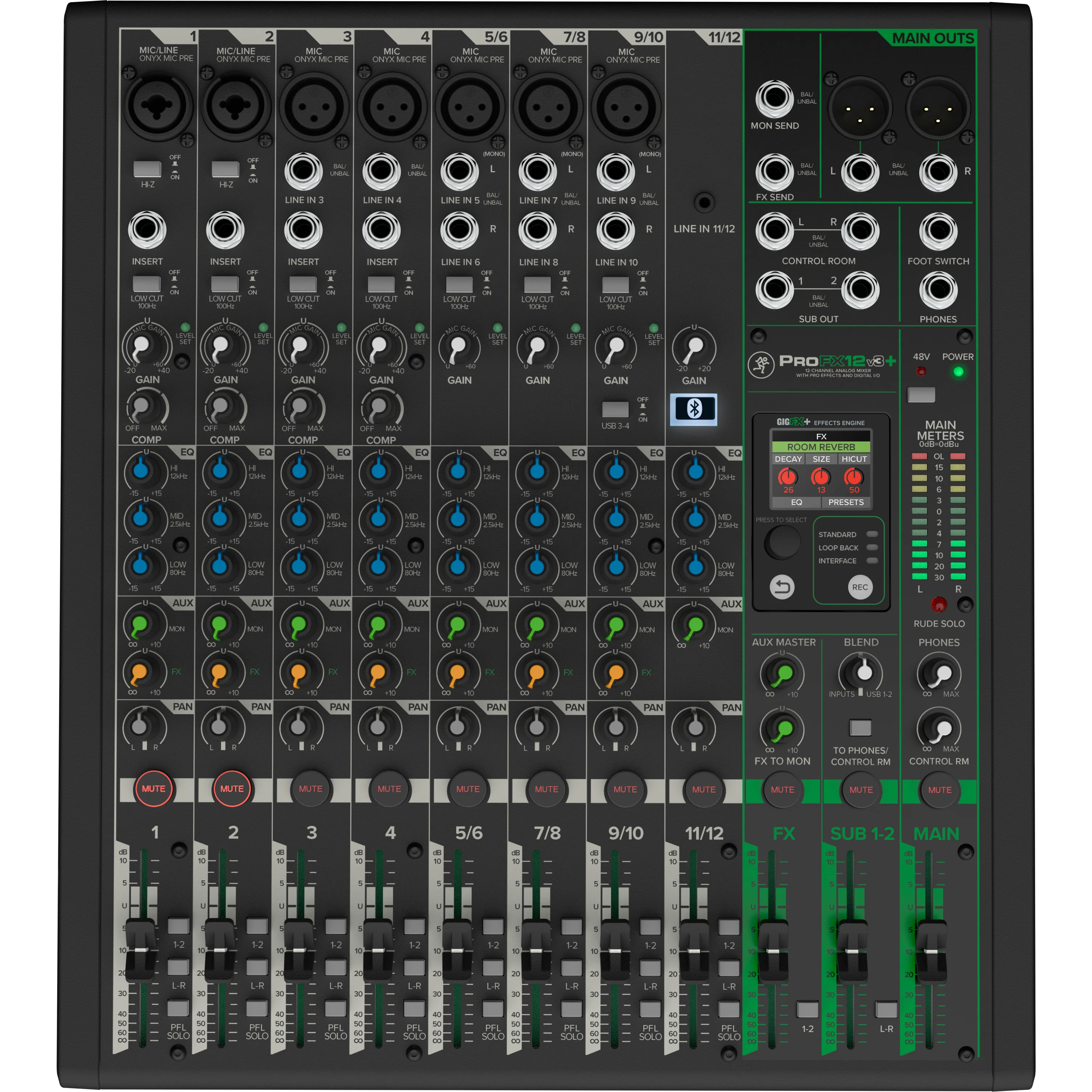 Mackie PROFX12V3+ 12-Channel Analog Mixer w/ Enhanced FX, USB Recording, and BT
