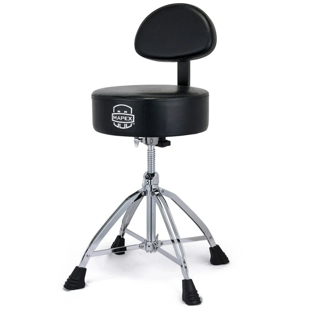 Mapex T870 4-Leg Leather Round Cushion Throne w// Backrest, Double Braced, Black